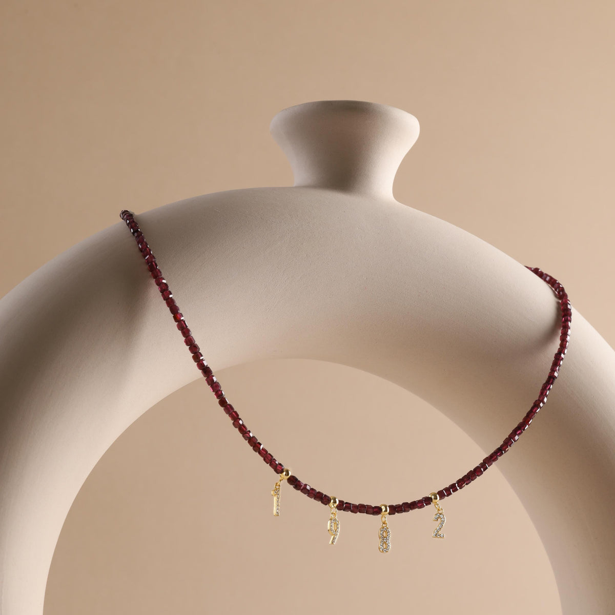 Personalized Garnet Beaded Necklace with Initials