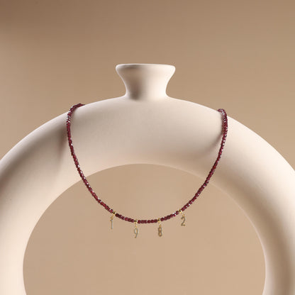 Personalized Garnet Beaded Necklace with Initials