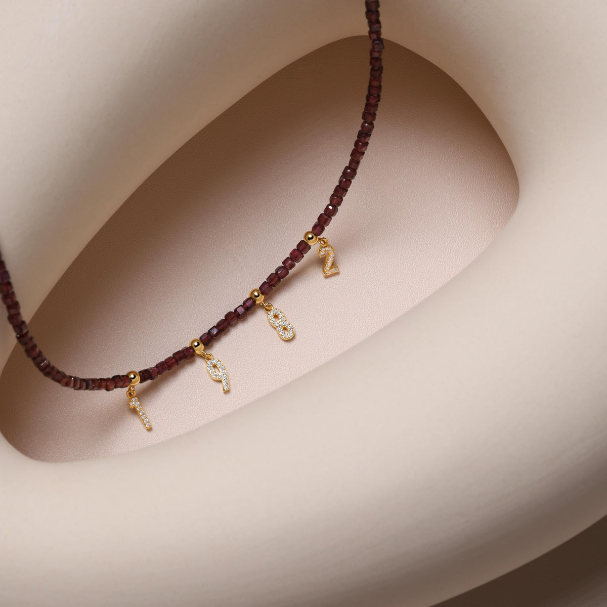 Personalized Garnet Beaded Necklace with Initials