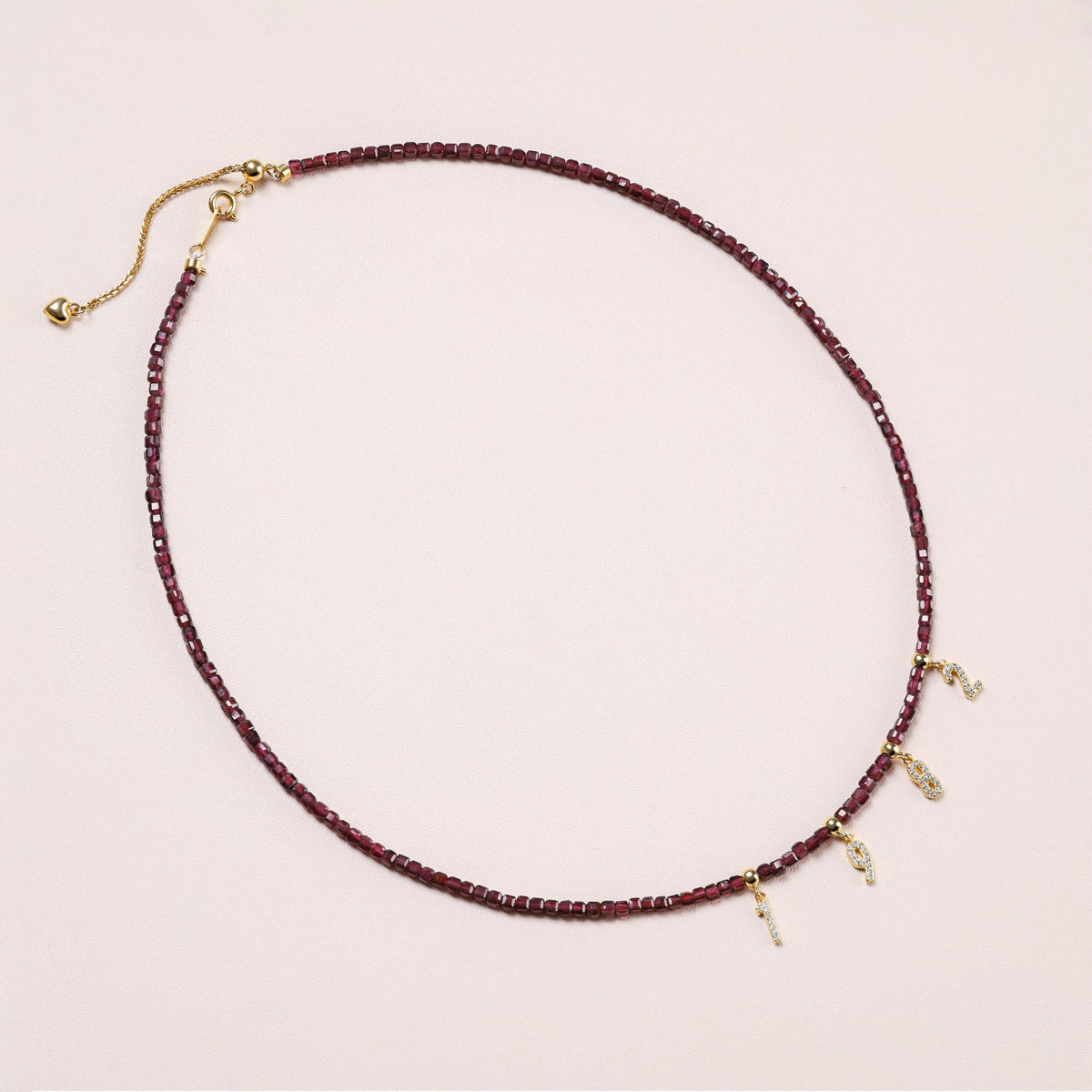 Personalized Garnet Beaded Necklace with Initials