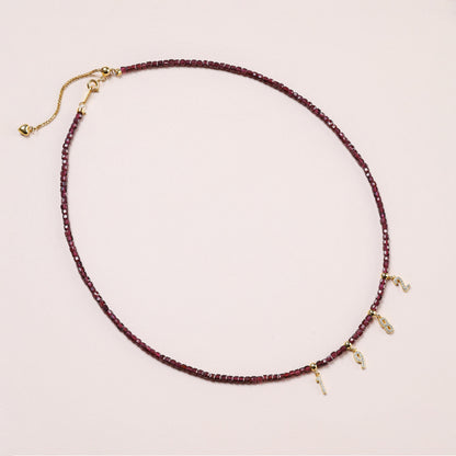 Personalized Garnet Beaded Necklace with Initials
