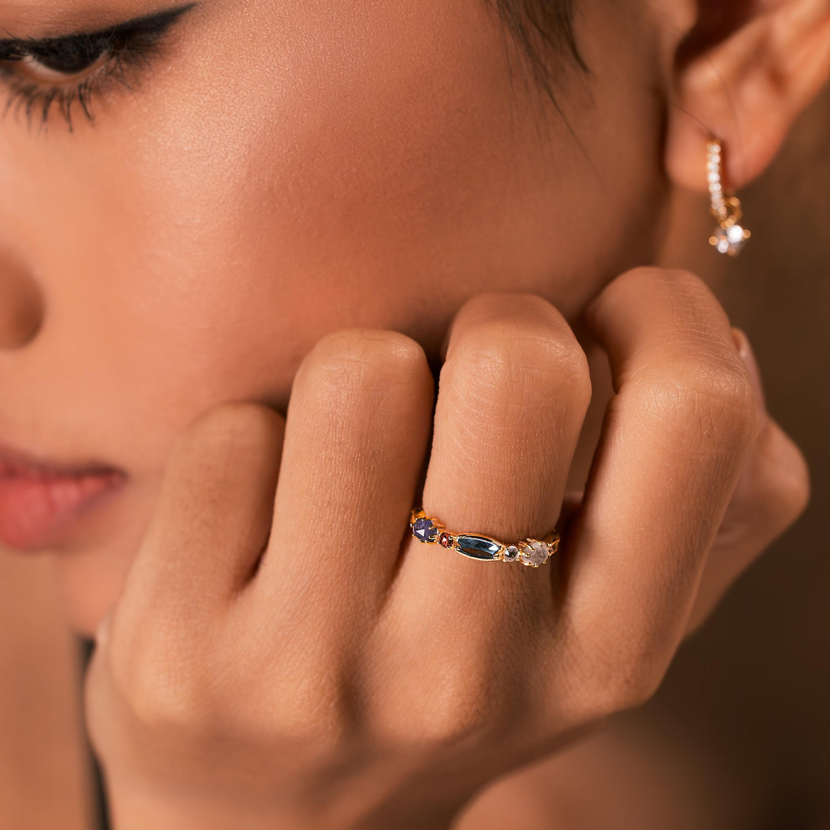 Colorful Gemstone Row Ring