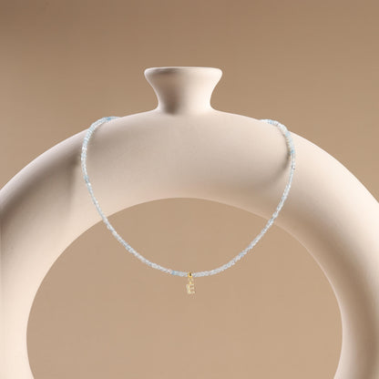 Natural Aquamarine Stone Necklace with Sparkling CZ Letters
