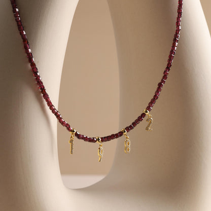 Personalized Garnet Beaded Necklace with Initials