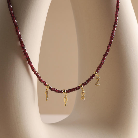 Personalized Garnet Beaded Necklace with Initials