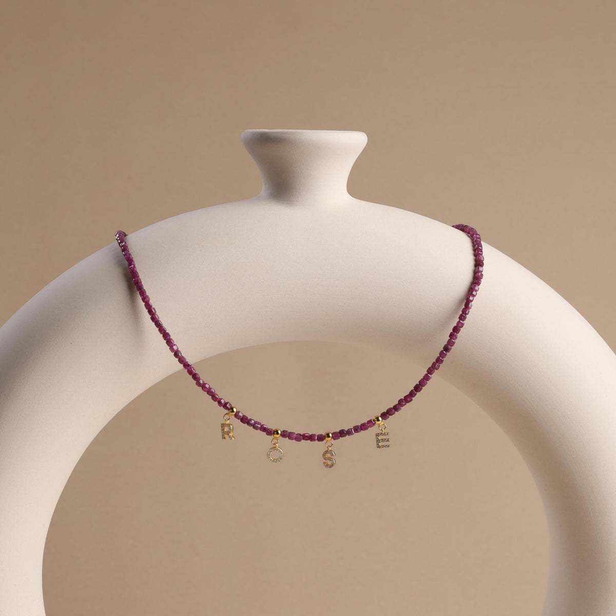 Dainty Ruby Initial Necklace