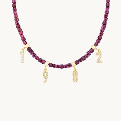 Personalized Garnet Beaded Necklace with Initials