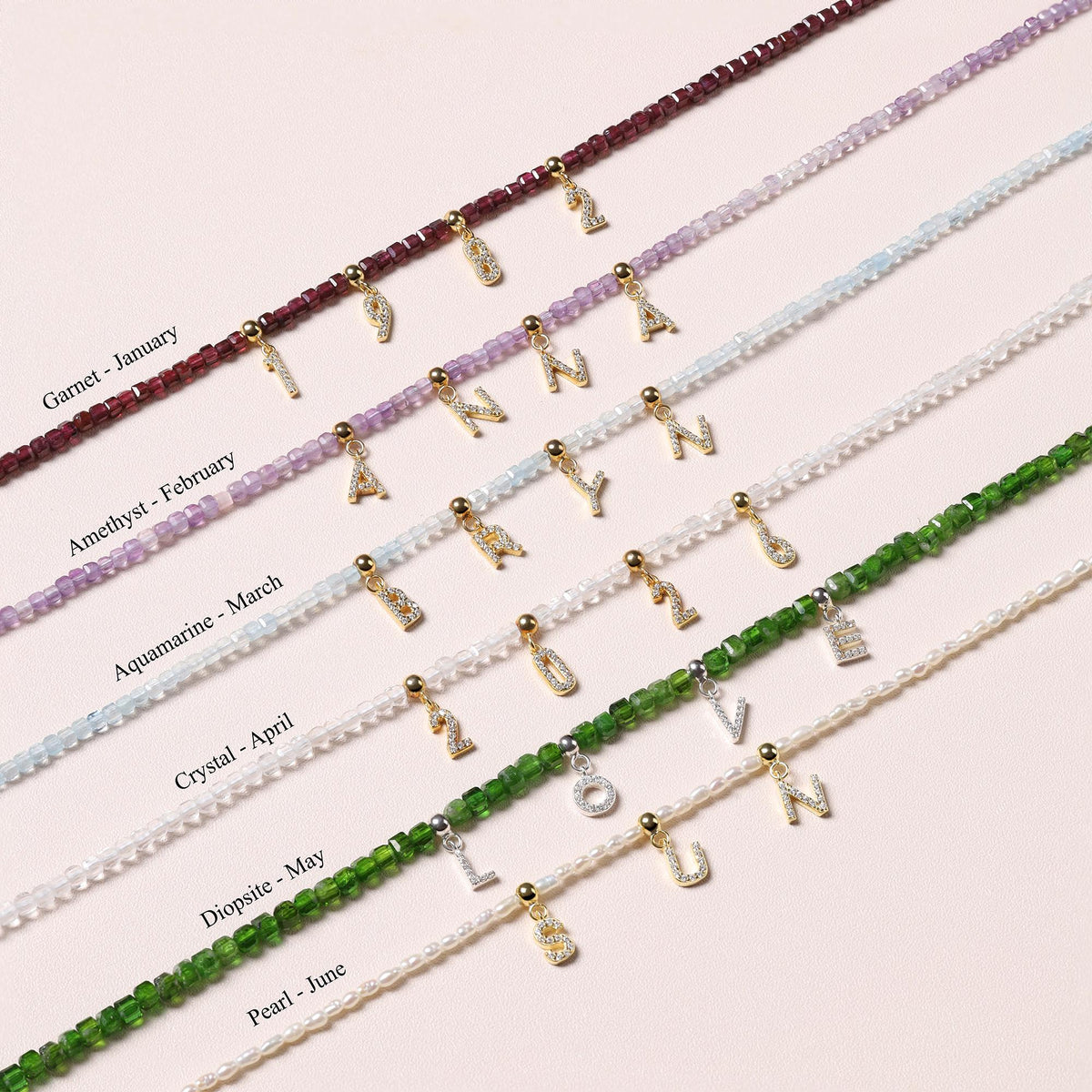 Personalized Garnet Beaded Necklace with Initials