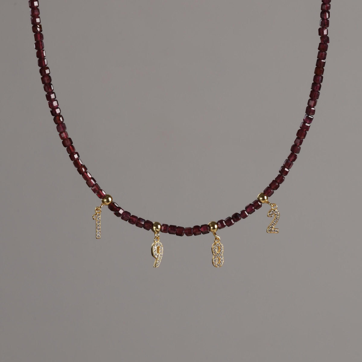 Personalized Garnet Beaded Necklace with Initials