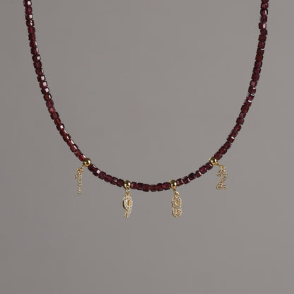Personalized Garnet Beaded Necklace with Initials