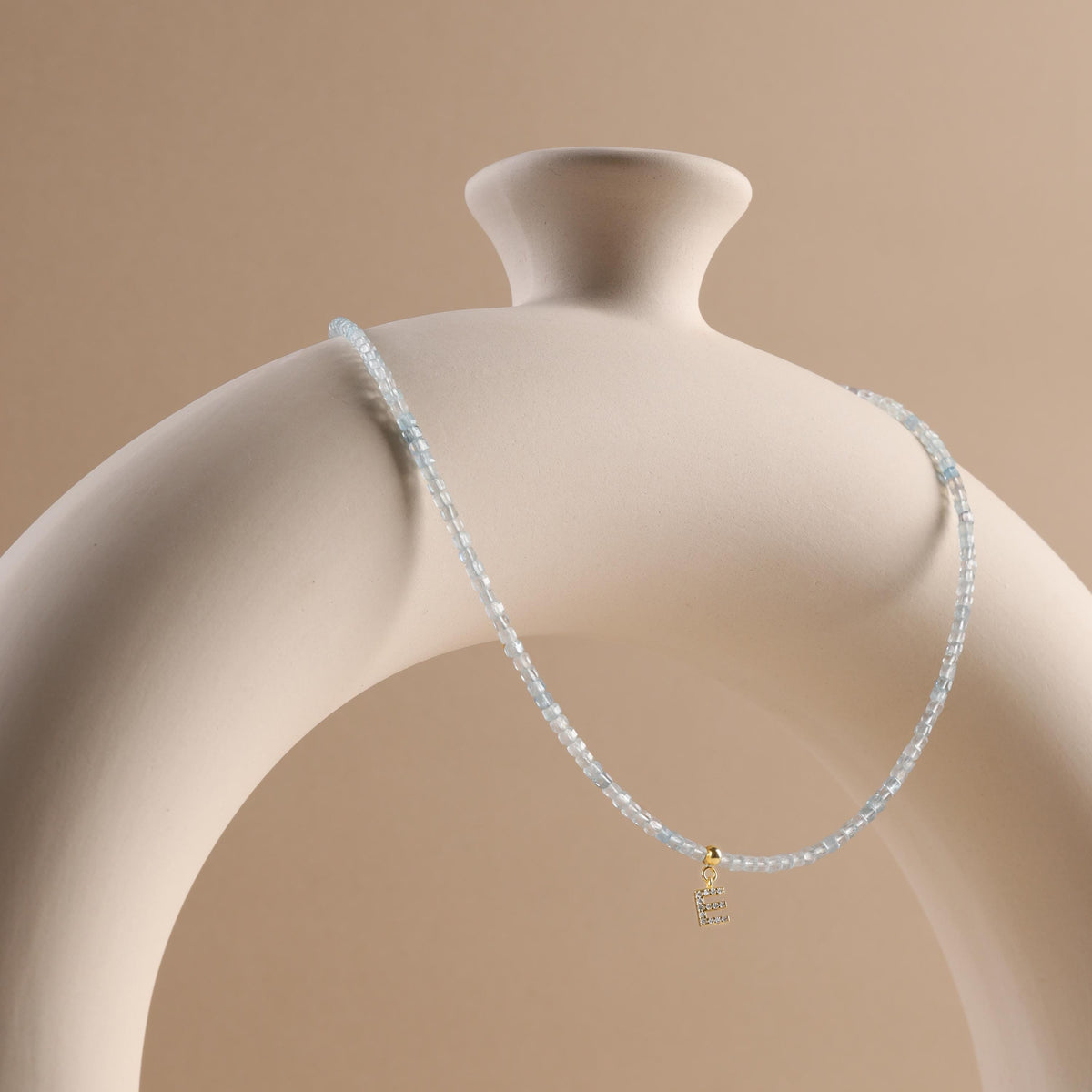 Natural Aquamarine Stone Necklace with Sparkling CZ Letters