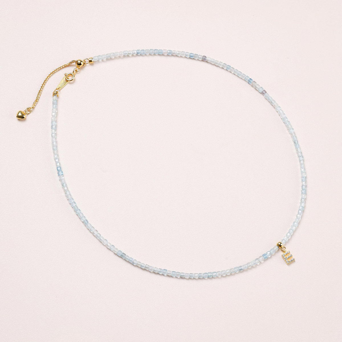 Natural Aquamarine Stone Necklace with Sparkling CZ Letters