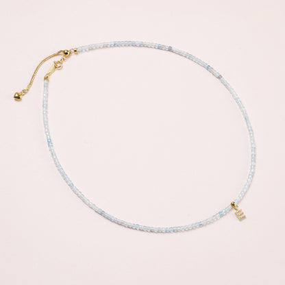 Natural Aquamarine Stone Necklace with Sparkling CZ Letters