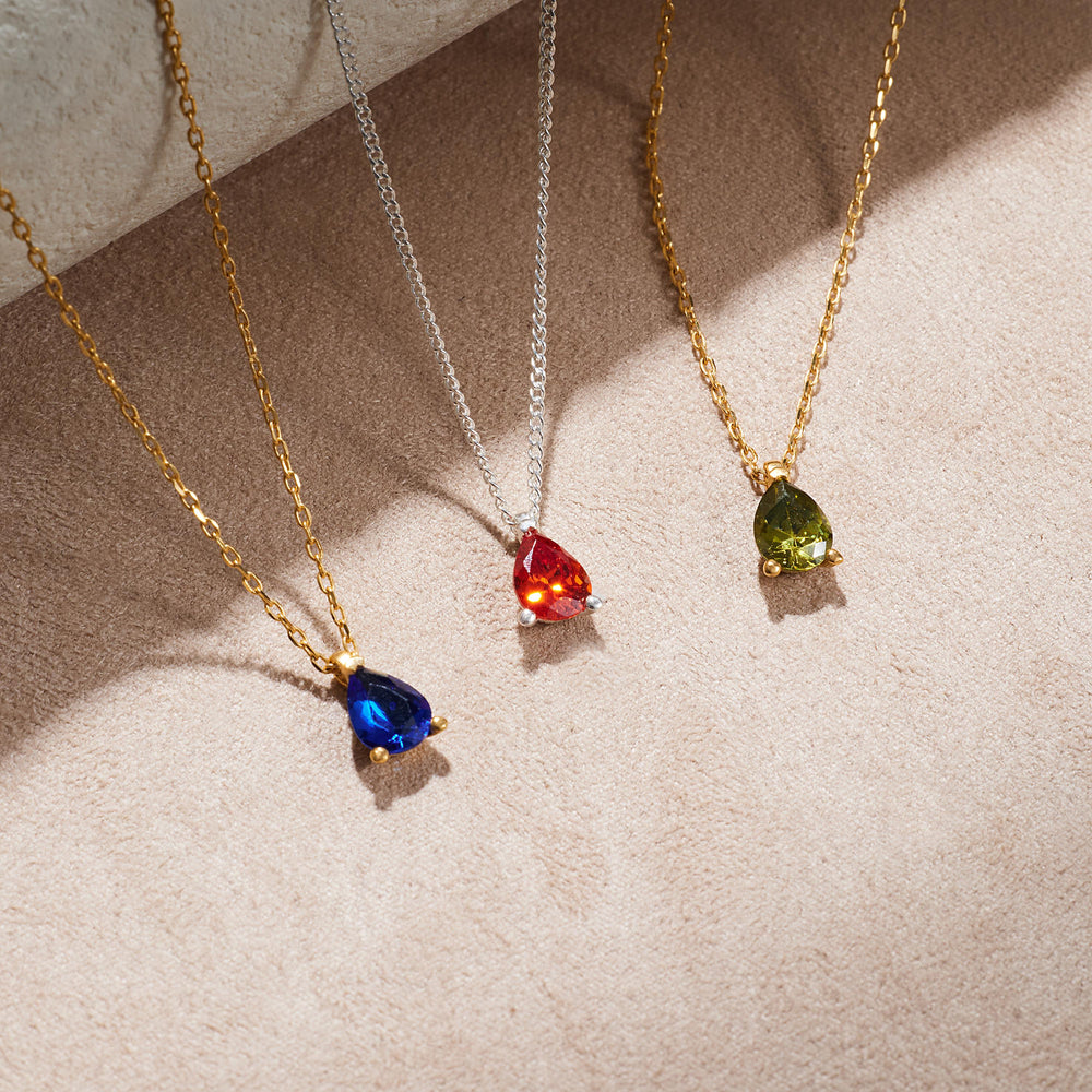 Solitaire Pear Birthstone Necklace