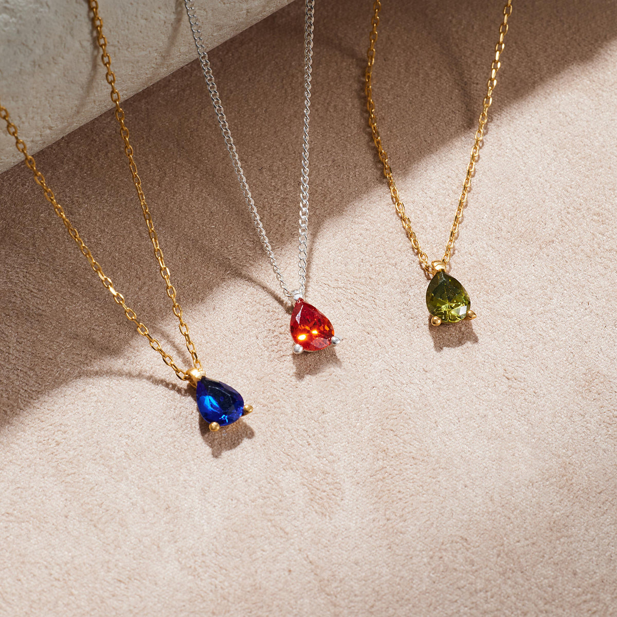 Solitaire Pear Birthstone Necklace