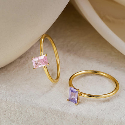 Emerald Cut Birthstone Ring