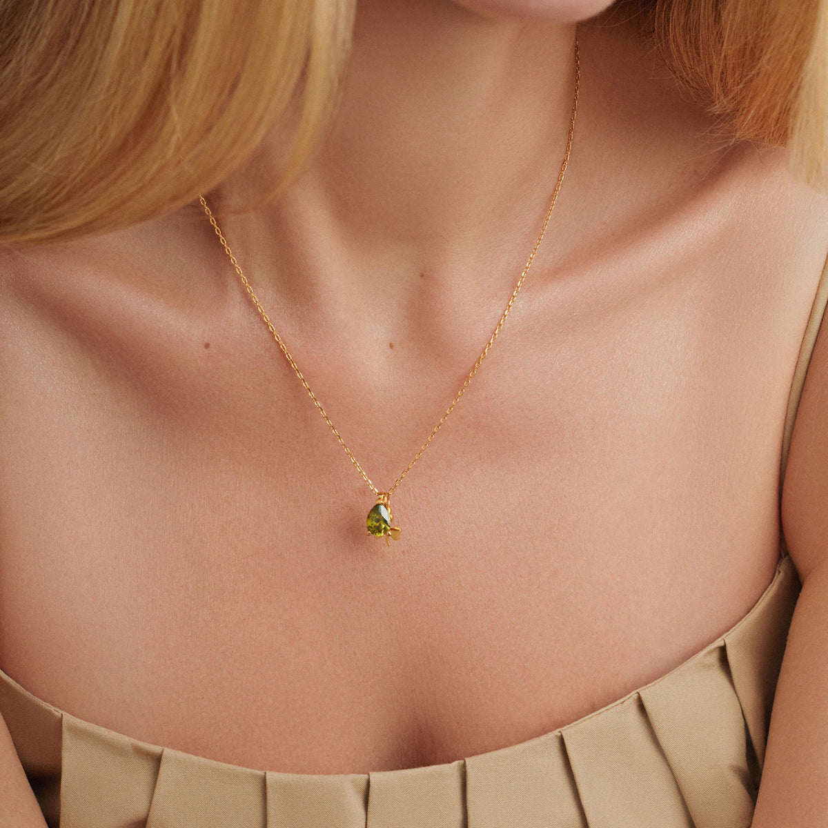 Solitaire Pear Birthstone Necklace