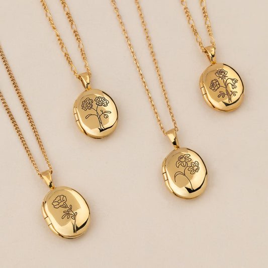 Birth Flower Locket Necklace