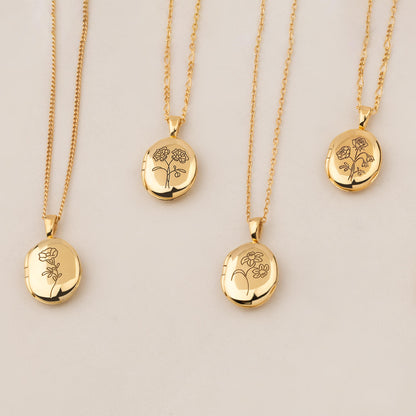 Birth Flower Locket Necklace