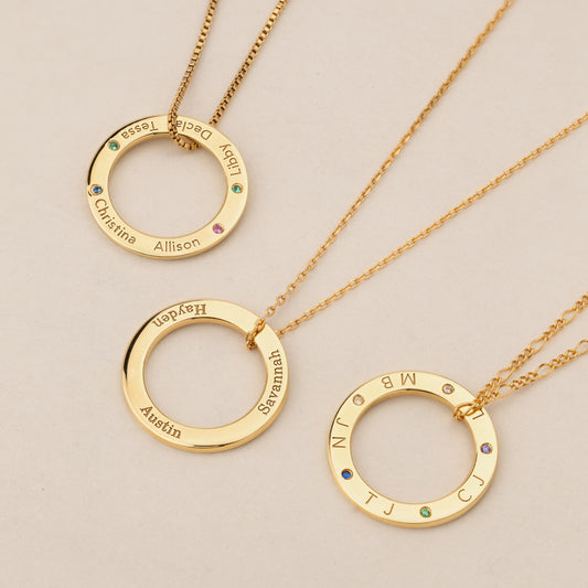 Linked Circle Necklace - Family Necklace - Custom Children Name Necklace -  Valentines Day Gift for Her