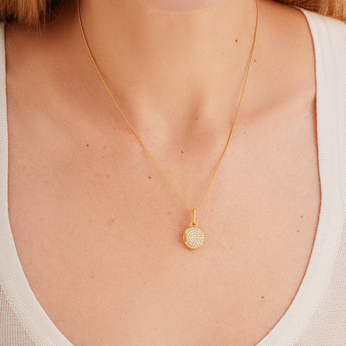 Pave Circle Locket Necklace