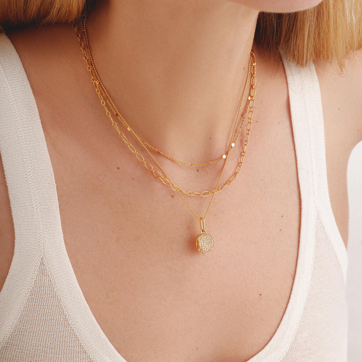 Pave Circle Locket Necklace
