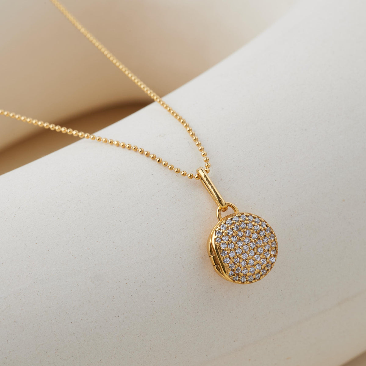Pave Circle Locket Necklace
