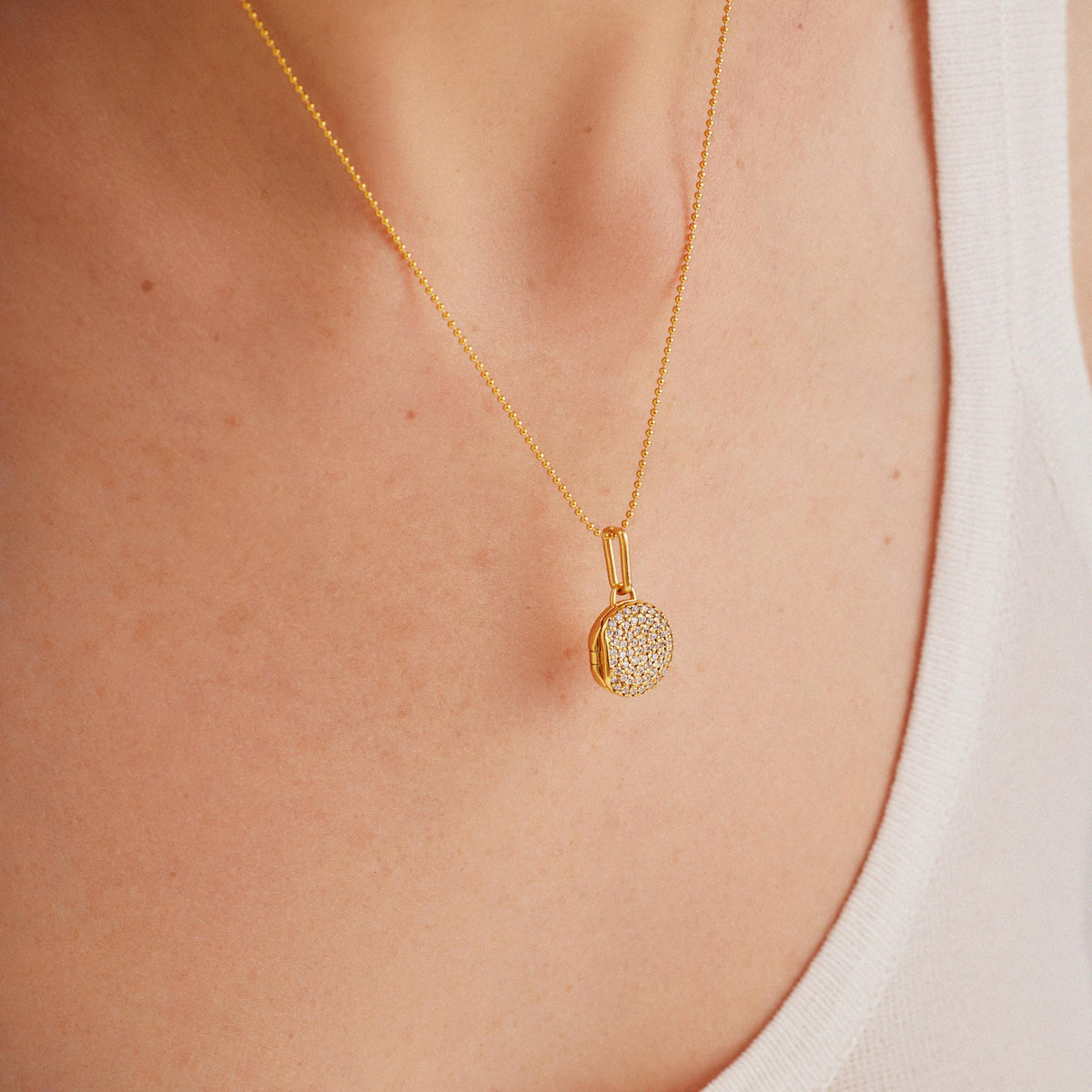 Pave Circle Locket Necklace