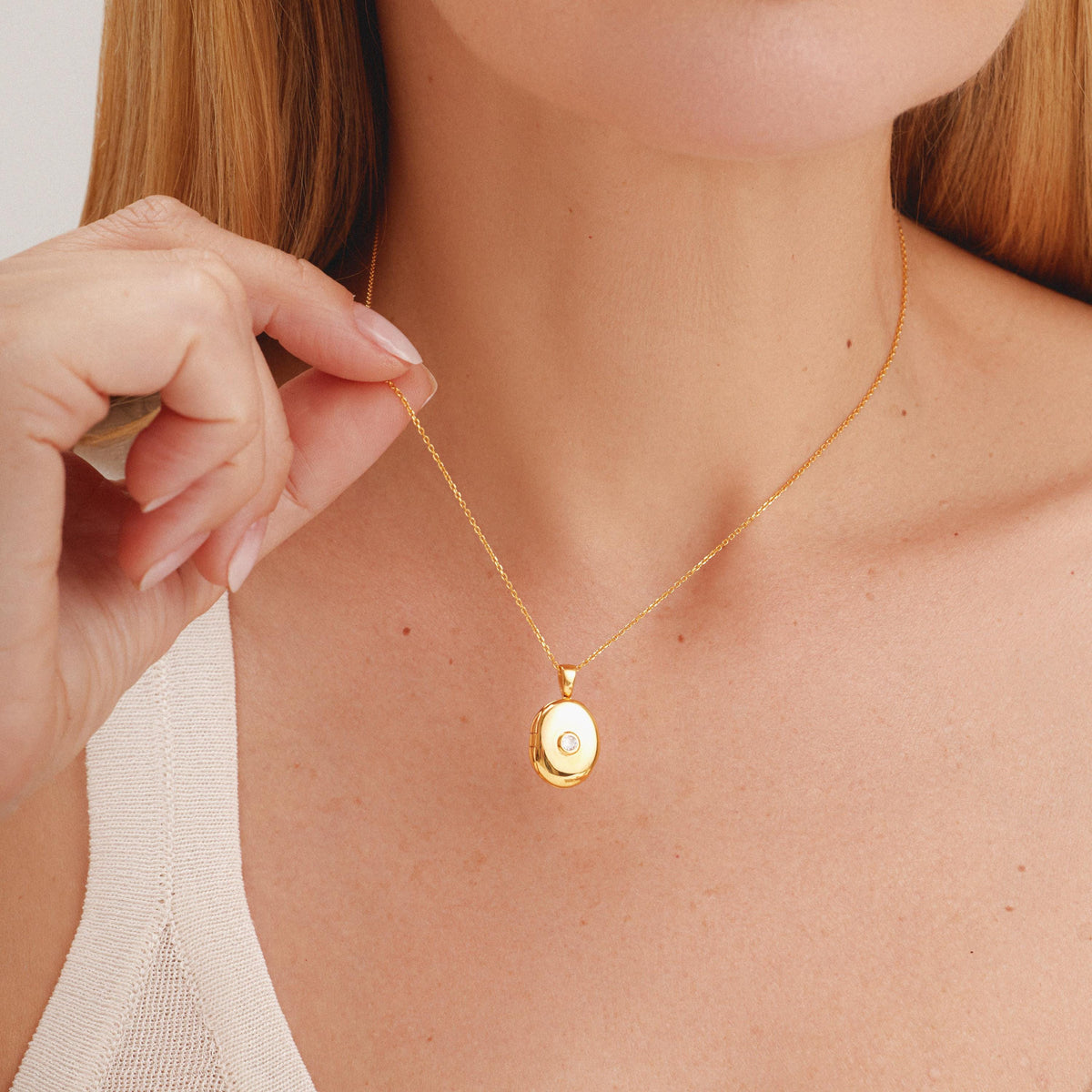 Personalized Solitaire Bezel Locket Necklace